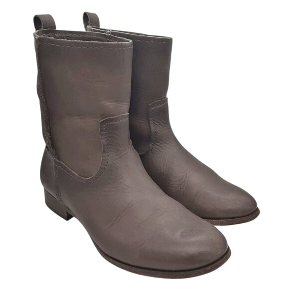 Frye Cara Gray Leather Mid Calf Roper Boots SZ 9 - Picture 2 of 16